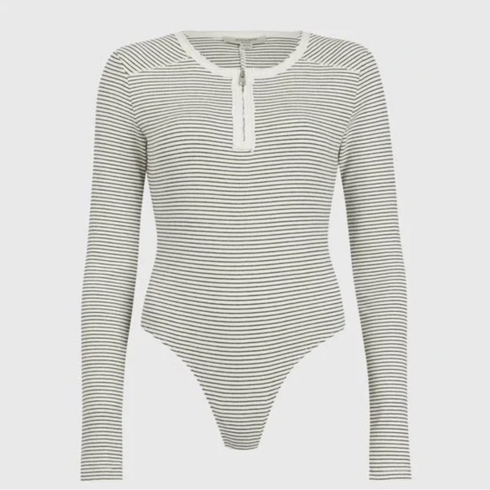 AllSaints Alicia LS Long Sleeve Striped Bodysuit sz 6/M